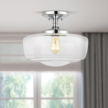 Marfa 14" Glass/Iron Farmhouse Modern LED Flush Mount - JONATHAN Y